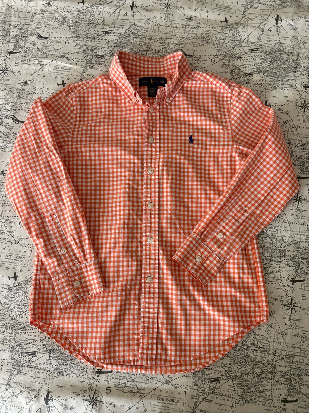 Ralph Lauren Orange and White Gingham Button-Down Shirt
